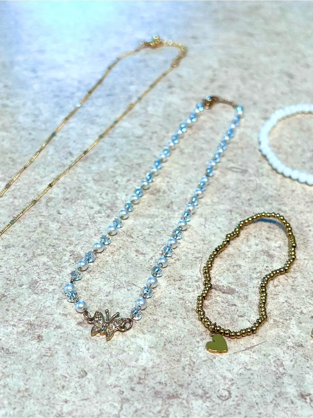 Various Gold & Beaded zne Necklaces Bracelets
